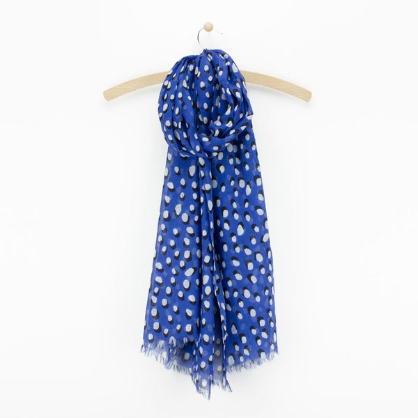 Cotton Abstract Leopard Print Scarf, Blue