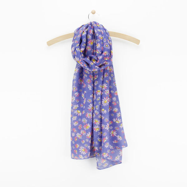 Daisy Print Scarf, Blue Mix