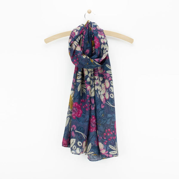 Flower Print Scarf, Navy Mix