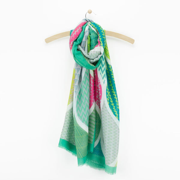 Leaf Print Scarf, Green Mix