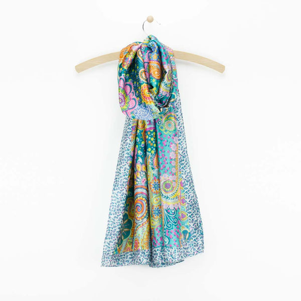 Paisley Print Satin Scarf, Green Mix