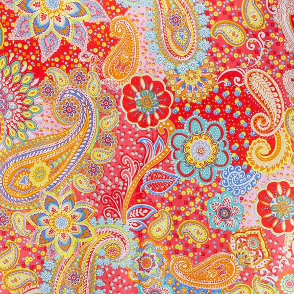 Paisley Print Satin Scarf, Red Mix