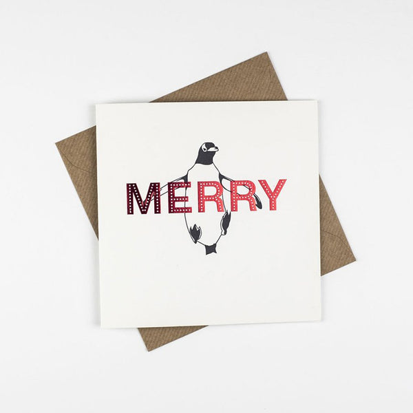 Penguin Ink Merry Red Foil Card