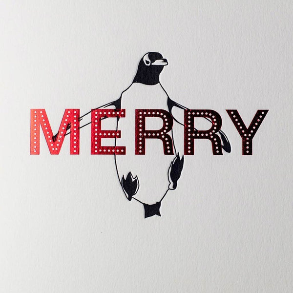Penguin Ink Merry Red Foil Card